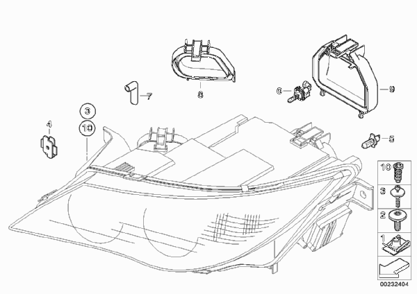 Детали ксеноновой фары для BMW E63 630i N52 (схема запчастей)