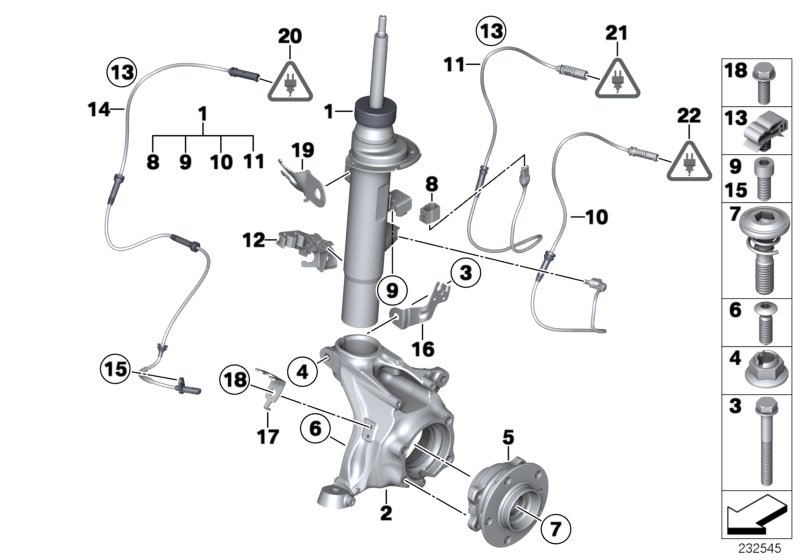 Стойка амортизатора Пд EDC/доп.элементы для BMW F25 X3 28iX N52N (схема запчастей)