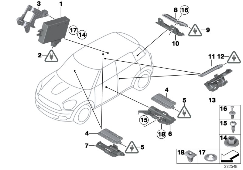 ЭБУ/антенны системы Passiv Access для BMW R58 Cooper S N18 (схема запчастей)