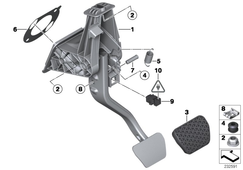 Педальный механизм АКПП для BMW F25 X3 20dX N47N (схема запчастей)