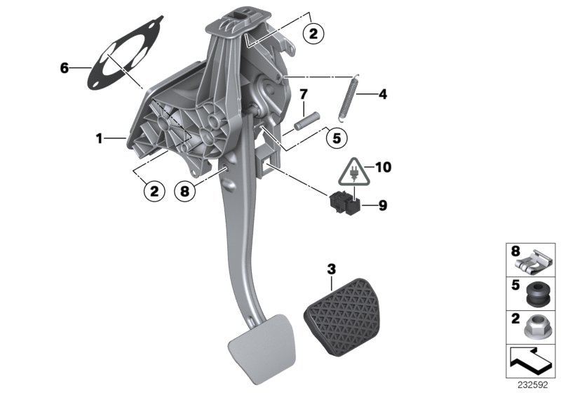 Педальный механизм АКПП для BMW F25 X3 35iX N55 (схема запчастей)
