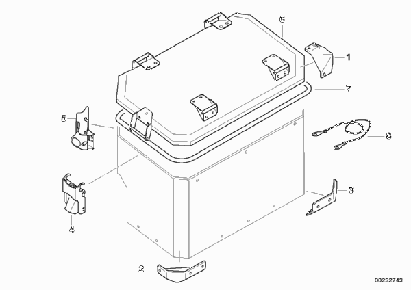 Детали алюминиевого чемодана для MOTO K255 R 1200 GS Adve. 08 (0380,0390) 0 (схема запчастей)