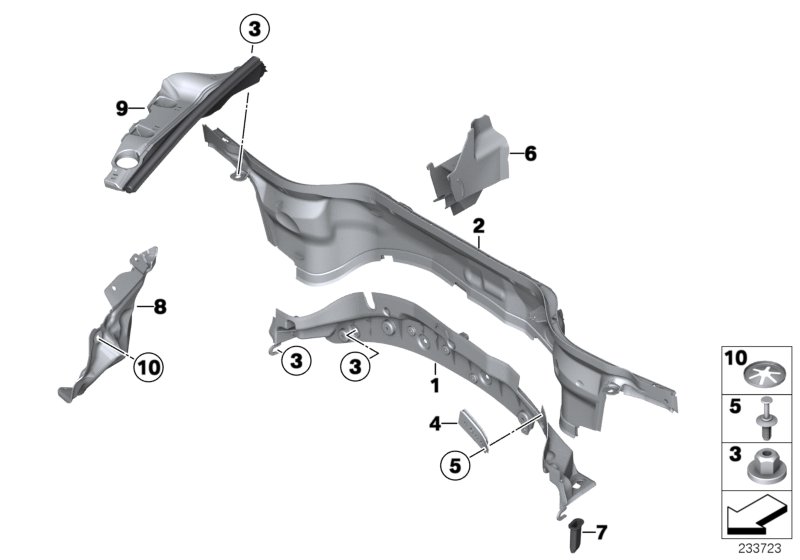 Дополнительные элементы моторного отсека для BMW R56N One D N47N (схема запчастей)