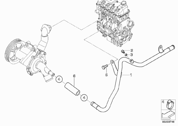Водяной шланг системы охлаждения для BMW R50 Cooper W10 (схема запчастей)