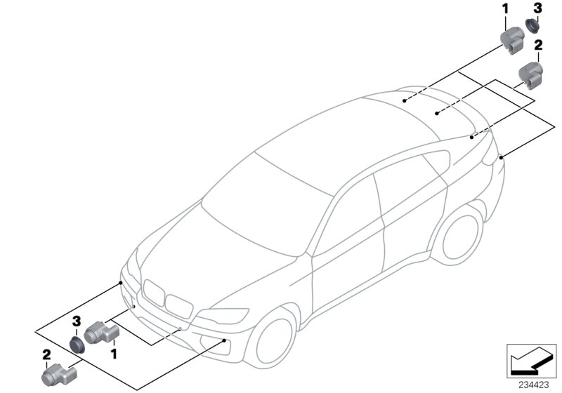 Ультразвуковой датчик для BMW E71 X6 M50dX N57X (схема запчастей)