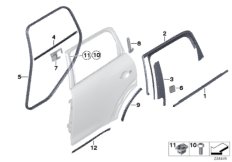 Накладки и уплотнения двери Зд для BMW R60 Cooper S N18 (схема запасных частей)