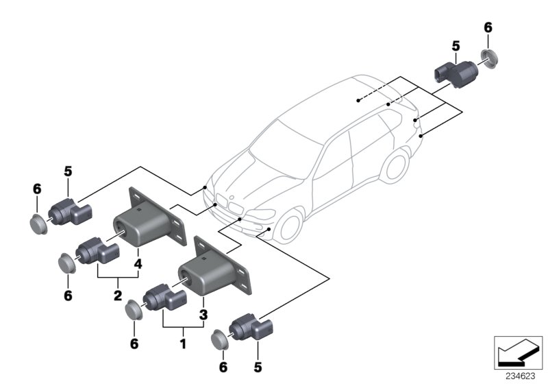 Ультразвуковой датчик для BMW E70 X5 3.0sd M57N2 (схема запчастей)