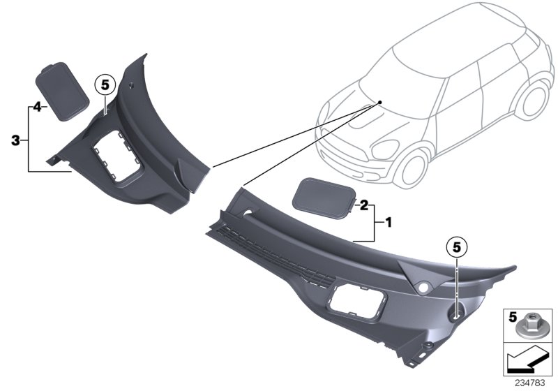 Обшивка обтекателя Наруж для MINI R61 Cooper S N18 (схема запчастей)