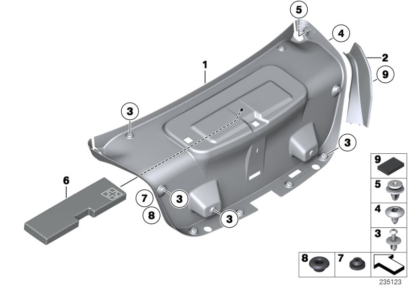 облицовка багажной двери для BMW F10 530dX N57N (схема запчастей)