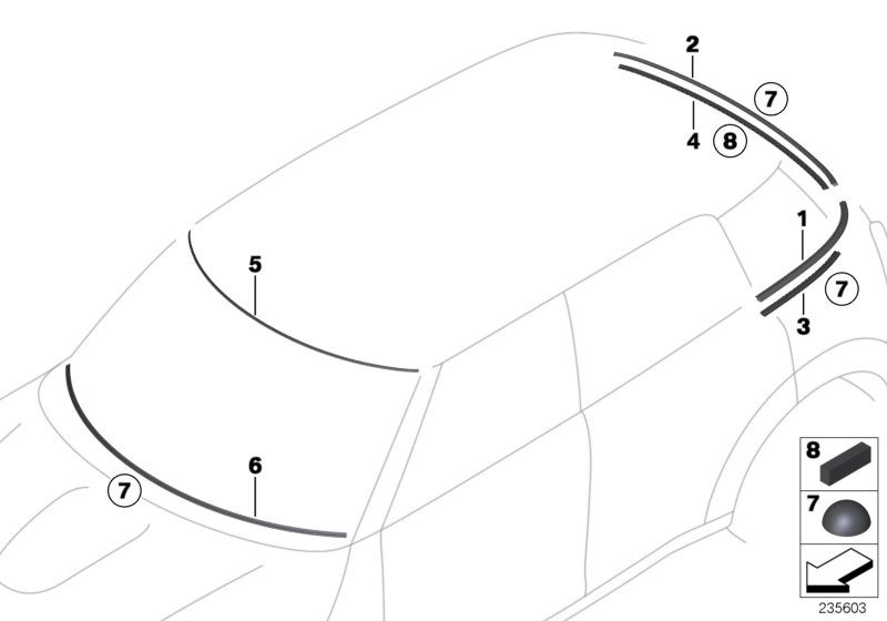 Остекление, дополнительные элементы для BMW R60 Cooper D ALL4 2.0 N47N (схема запчастей)