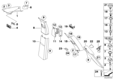 Облицовка стойки A / B / C / D для BMW E70 X5 3.0si N52N (схема запасных частей)