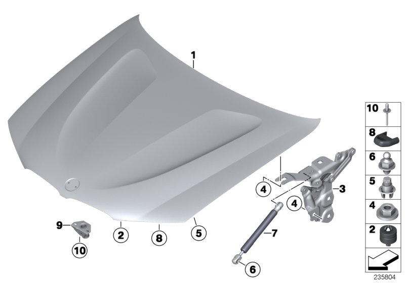 Капот/дополнительные элементы для BMW F26 X4 M40iX N55 (схема запчастей)