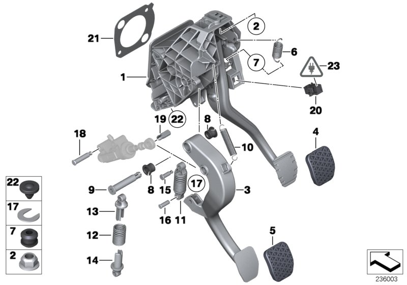 Педальный механизм для а/м с МКПП для BMW F10 528i N53 (схема запчастей)