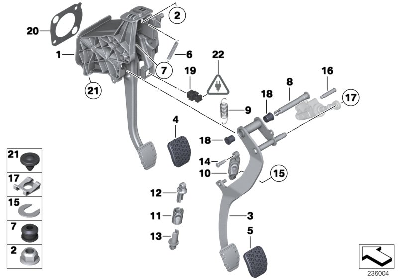 Педальный механизм для а/м с МКПП для BMW F11 535i N55 (схема запчастей)