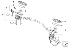Топл.фильтр/насос/датчик уровня наполн. для BMW E91 320d M47N2 (схема запасных частей)