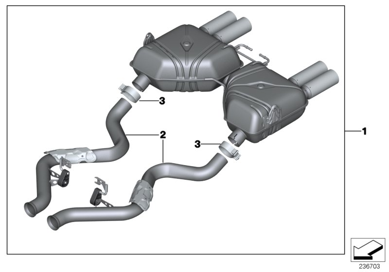 Система глушителя M Performance для BMW E90 M3 S65 (схема запчастей)