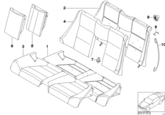 Набивка и обивка базового сиденья Зд для BMW E46 325Ci M54 (схема запасных частей)