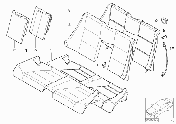Набивка и обивка базового сиденья Зд для BMW E46 318Ci N46 (схема запчастей)