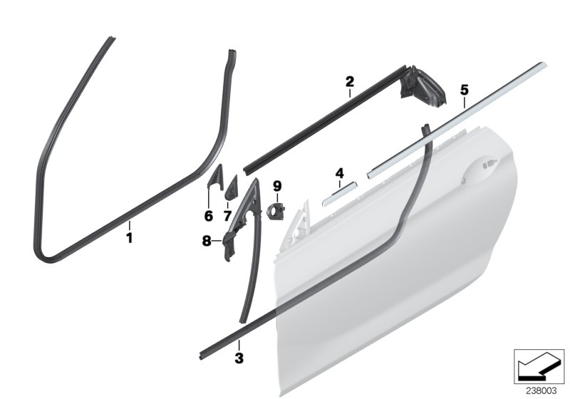 Накладки и уплотнения двери Пд для BMW F12N M6 S63N (схема запчастей)