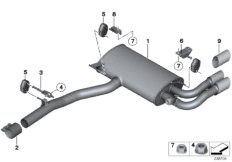 Система выпуска ОГ Зд для BMW F25 X3 35iX N55 (схема запасных частей)