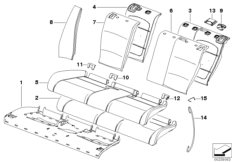 Набивка и обивка задн.сид.,люк в спинке для BMW E46 318ti N46 (схема запасных частей)