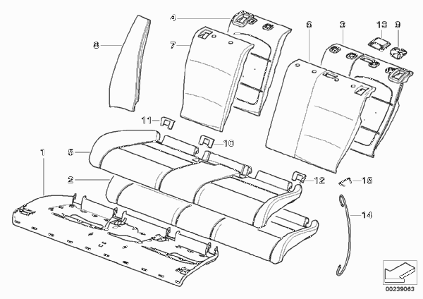 Набивка и обивка задн.сид.,люк в спинке для BMW E46 316ti N40 (схема запчастей)