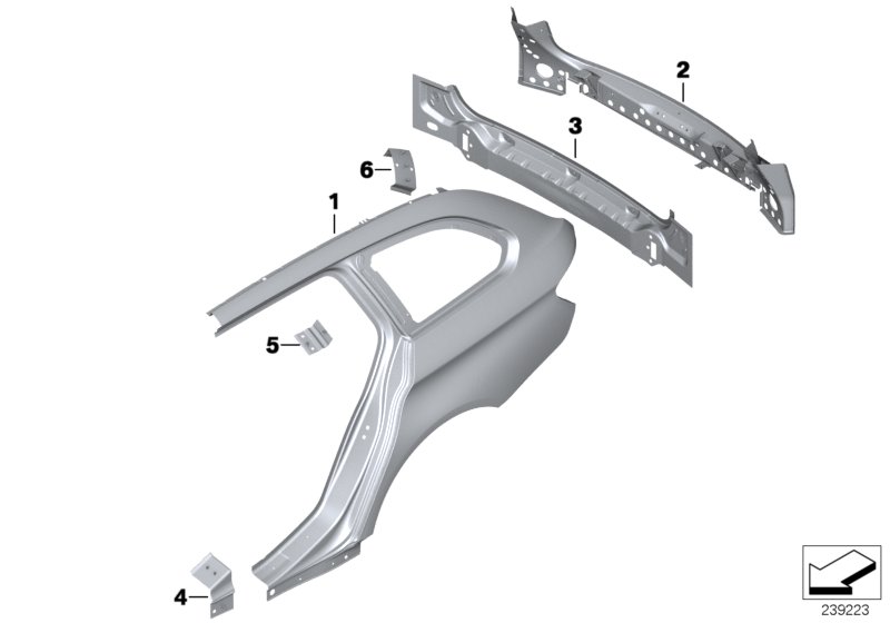 Крыло/облицовка задней части для BMW F11 550i N63 (схема запчастей)
