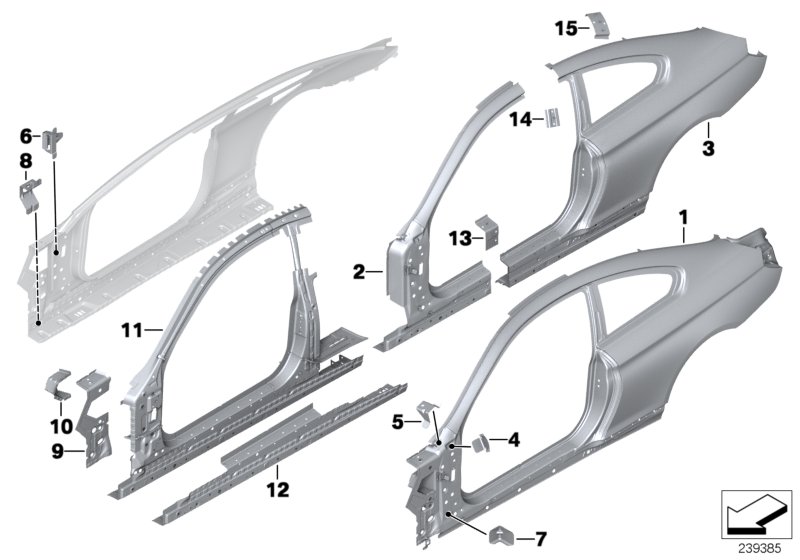 боковой каркас для BMW F13N M6 S63N (схема запчастей)