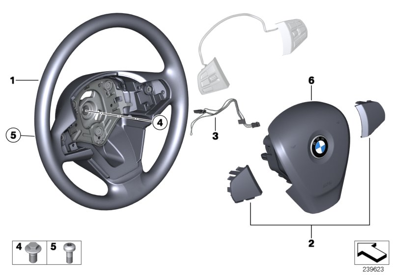 Рулевое колесо с НПБ, кожа для BMW F25 X3 18i N20 (схема запчастей)