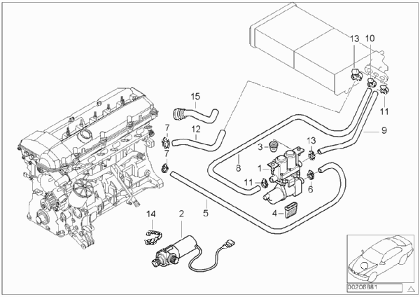 Водяные шланги, помпа, клапан для BMW E39 M5 S62 (схема запчастей)