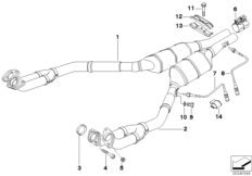 Катализатор/передний доп.глушитель для BMW E39 540iP M62 (схема запасных частей)
