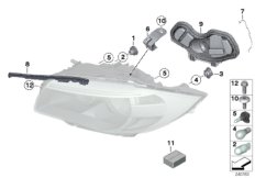 Детали фары для BMW E82 135i N55 (схема запасных частей)