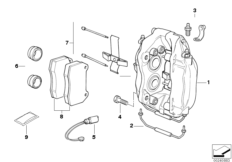 Датчик износа торм.накладки пер.колеса для BMW E38 730d M57 (схема запасных частей)