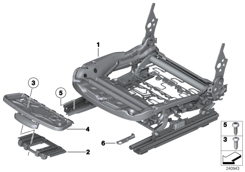 Каркас подушки переднего сиденья для BMW E84 X1 20i N20 (схема запчастей)