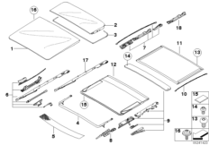 Механизм панорамной крыши для BMW E61N 525i N53 (схема запасных частей)