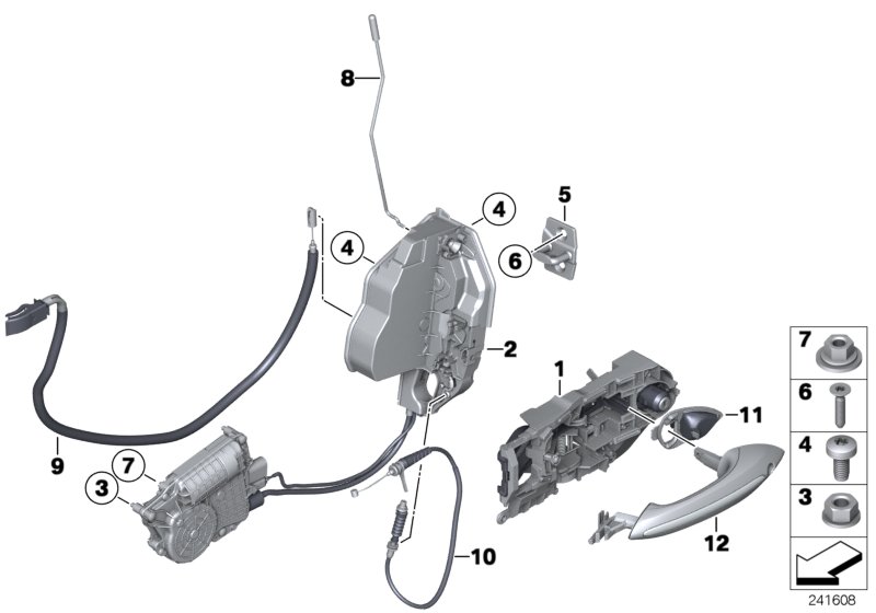 Система замков передней двери для BMW F13N 640i N55 (схема запчастей)