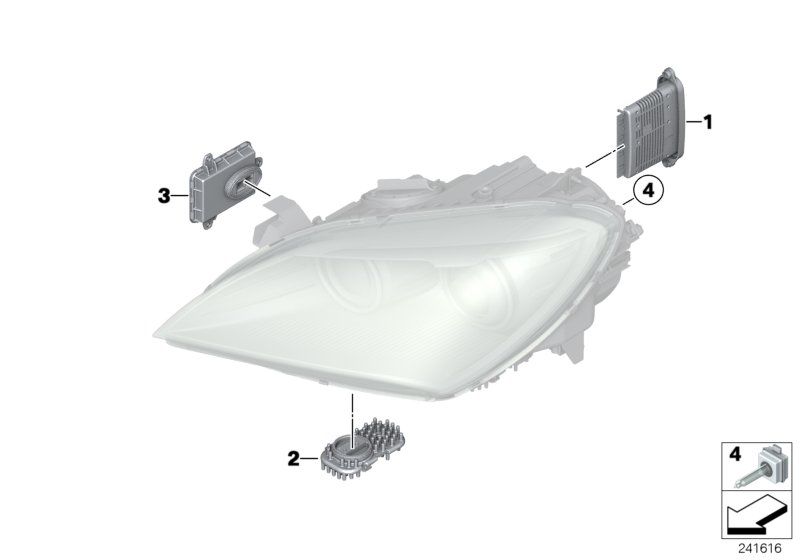 Электронные компоненты ксеноновых фар для BMW F12 650i N63 (схема запчастей)