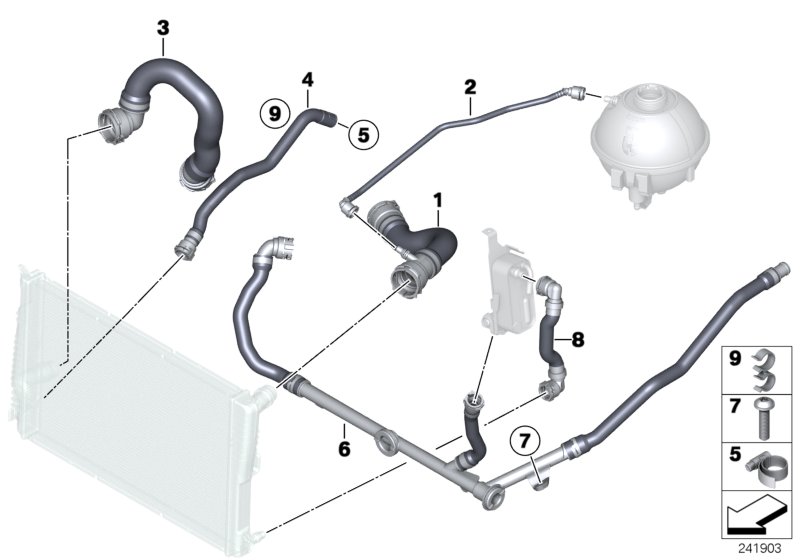 Водяной шланг системы охлаждения для BMW F26 X4 M40iX N55 (схема запчастей)