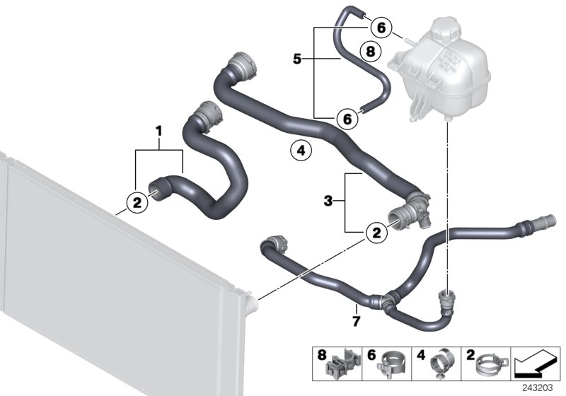 Водяной шланг системы охлаждения для BMW R56N Cooper D 1.6 N47N (схема запчастей)