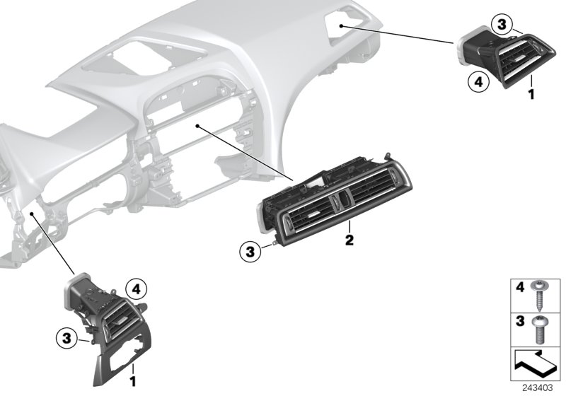 Вентиляционная решетка для BMW F12 640dX N57Z (схема запчастей)