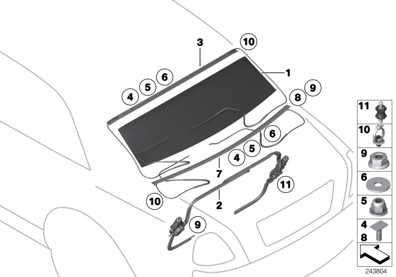 Солнцезащитная штора для BMW RR4 Ghost N74R (схема запчастей)