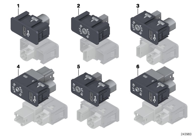 Гнезда USB / AUX-IN / AV-IN для BMW R59 Coop.S JCW N18 (схема запчастей)