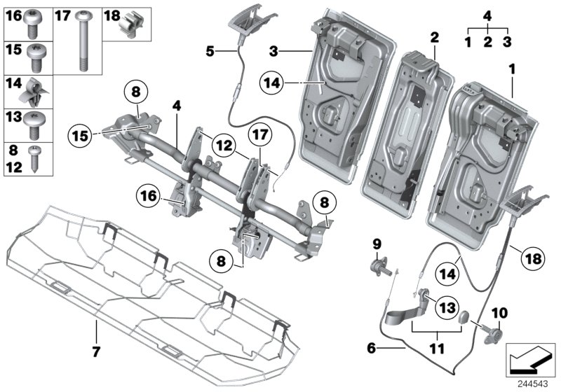 Каркас подушки базового сиденья Зд для BMW E84 X1 20iX N20 (схема запчастей)