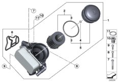 Масляный фильтр смаз.сист.,теплообменник для BMW F25 X3 20iX N20 (схема запасных частей)