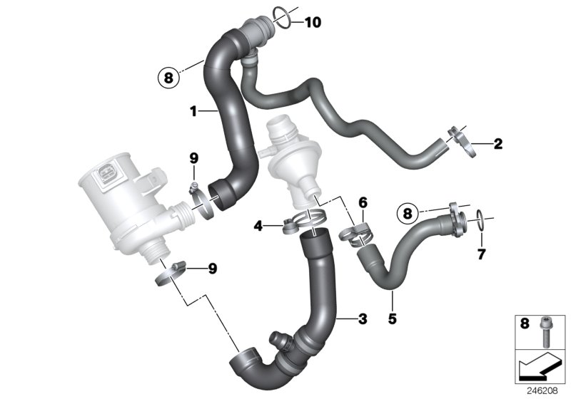 Водяной шланг системы охлаждения для BMW E84 X1 28iX N20 (схема запчастей)