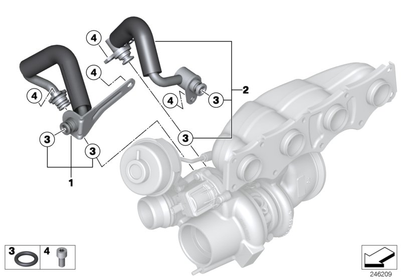 Система охлаждения-турбонагнетатель для BMW F30 328iX N20 (схема запчастей)