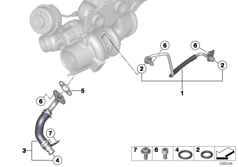 Смазочная система турбонагнетателя для BMW F11N 528iX N20 (схема запчастей)
