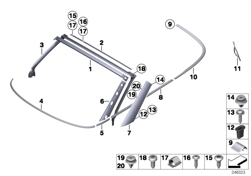 Наружные накладки / декоративные решетки для BMW R59 Cooper S N18 (схема запчастей)