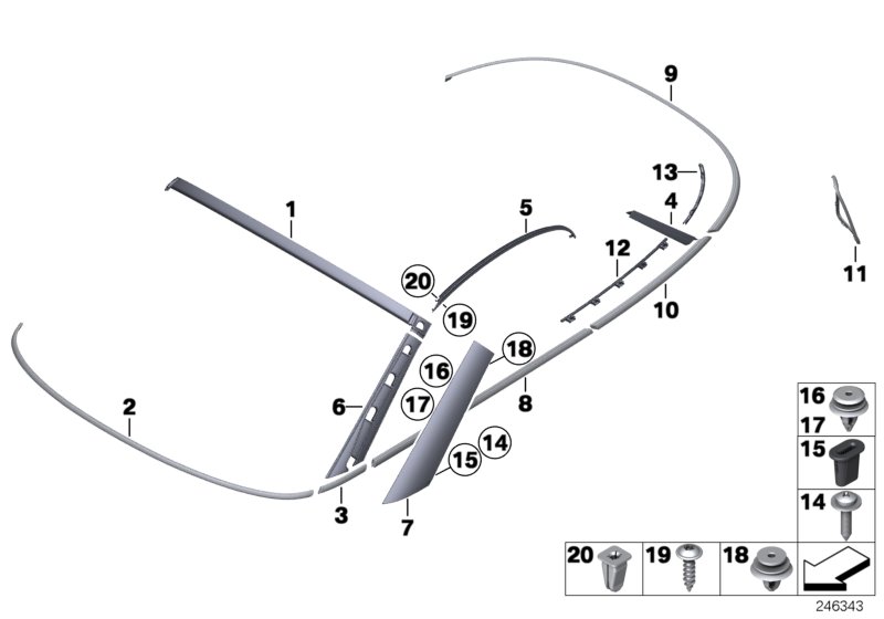 Наружные накладки / декоративные решетки для MINI R58 Cooper S N18 (схема запчастей)