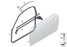 Накладки и уплотнения двери Пд для BMW R58 Coop.S JCW N14 (схема запасных частей)